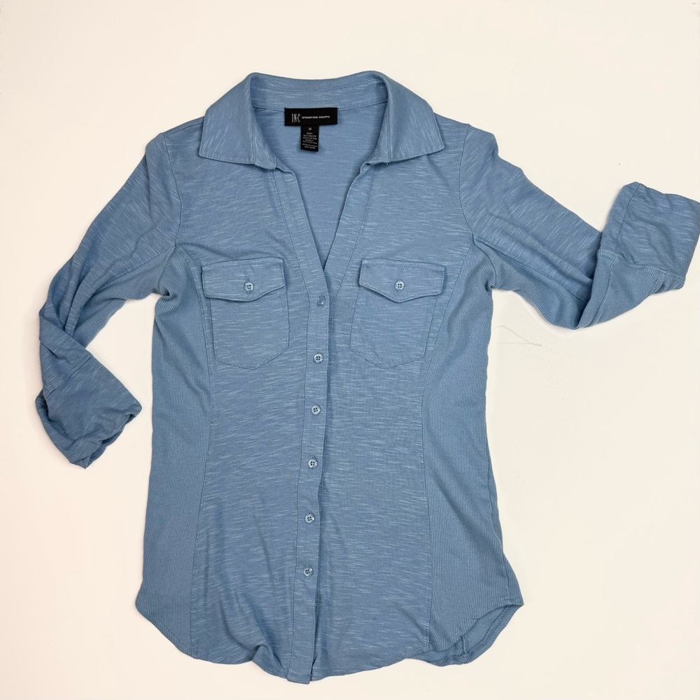 INC International Concepts Women's Light Blue Button Down Shirt M - Picture 7 of 8